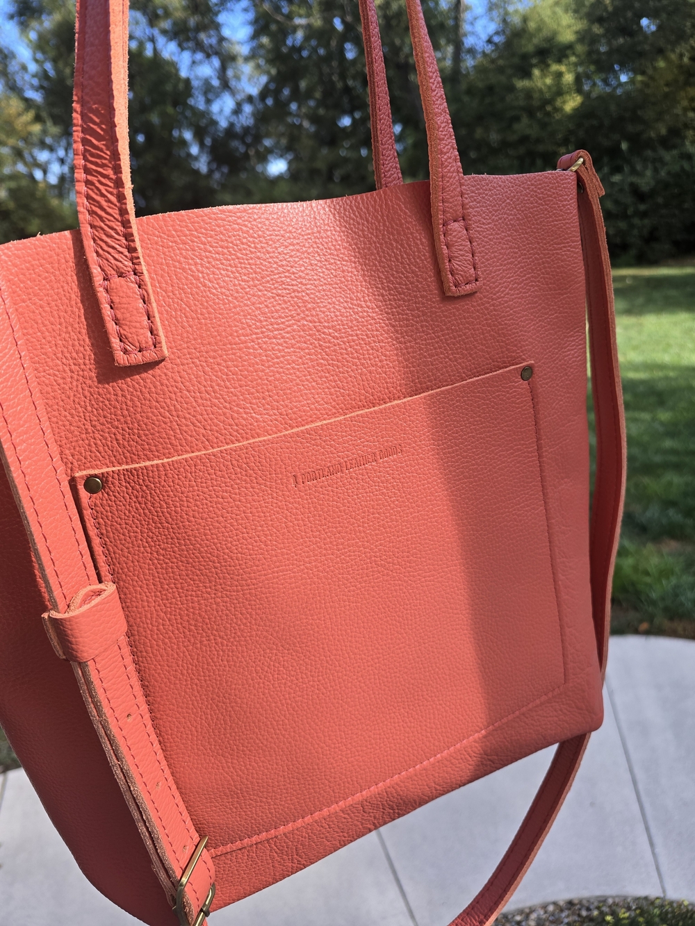 Coral Leather Tote Bag by